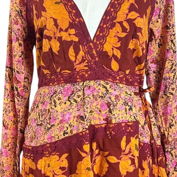 Free People Bohemian Retro 70s Gypsy Floral Tilda Maxi Dress Size Medium - Picture 13 of 15